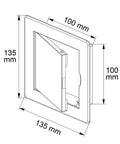 4 X 4 Inch Slick White Abs Plastic Access Panel For Drywall Walls Utility Service Hatch Door angled view with flap open
