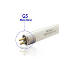 Close-up of G5 base on 16 Inch Fluorescent T5 Replacement Bulbs 10W 3000K Warm White G5 Bipin Base 6 Pack