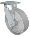Built Tough Heavy Duty Swivel Caster 12 Inch Kingpinless Design With Gray Iron Steel Wheel And 2500 Pounds Capacity close-up view of the caster wheel.
