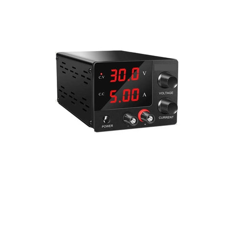 Adjustable Lab DC Power Supply 0 To 30V 0 To 10A Bench Regulated Switching PSU with LED display and knobs for precision tuning.