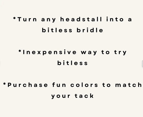 Text promoting Hot Pink Side Pull Hackamore Attachment for Your Bridle, Bitless Bridle Conversion, affordable bitless riding options