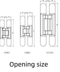 Heavy Duty Concealed Hinge For Folding Wood Doors And Cabinets With Smooth Operation Built Like A Boss Fits Standard Furniture Hardware Easy Install Tough Silver Coating For Heavy Lifting Daily Use, size reference and opening dimensions shown.