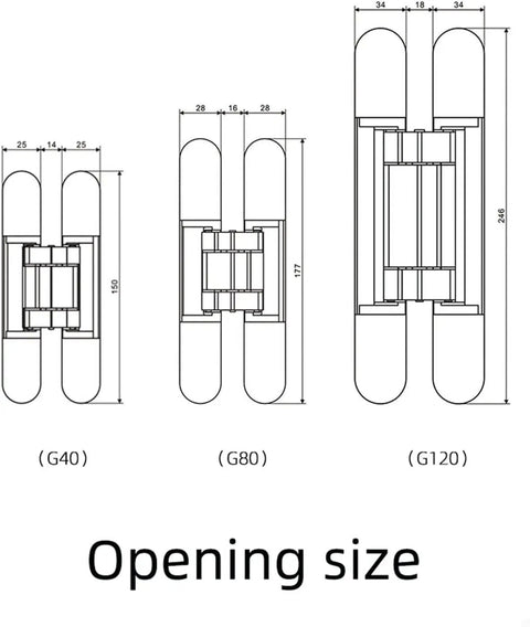 Heavy Duty Concealed Hinge For Folding Wood Doors And Cabinets With Smooth Operation Built Like A Boss Fits Standard Furniture Hardware Easy Install Tough Silver Coating For Heavy Lifting Daily Use, size reference and opening dimensions shown.