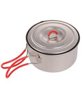Ultralight Titanium Camping Pot With Folding Handle, 900 Ml Capacity, 0.3mm Thin Yet Durable, lid and red handle detail