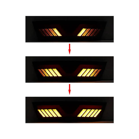 Badass Smoked Rear Bumper DRL And Brake Lamp For 2020 To 2023 Tesla Model Y showcasing sequential turn signals in three stages.