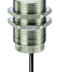 Inductive Proximity Sensor Flush Mount 30mm Stainless Steel Barrel For Food And Beverage Lines 2 Wire ACDC Wiring PNP Input Normally Open Output 5m Cable Easy Install Heavy Duty Metal Detection, front view