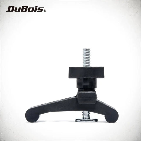 Heavy Duty T Track Hold Down Clamp Set For CNC Machines Table Saws Drill Presses And Workbenches Includes Two Five Sixteenths Inch T Bolts Two Thumb Knobs Two Swivels And Two Clamps For Fast Secure Woodworking Setups. black T-track hold-down clamp with threaded bolt for woodworking
