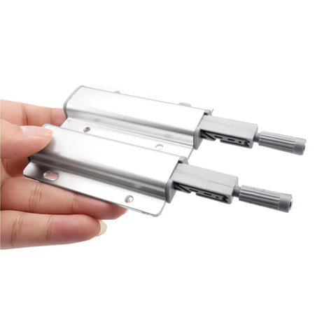 Hand holding Magnetic Touch Latch Cabinet Hardware Aluminum Alloy No Handle Openers Automatic Door Stop Dampers Soft Close Slim Invisible Pulls
