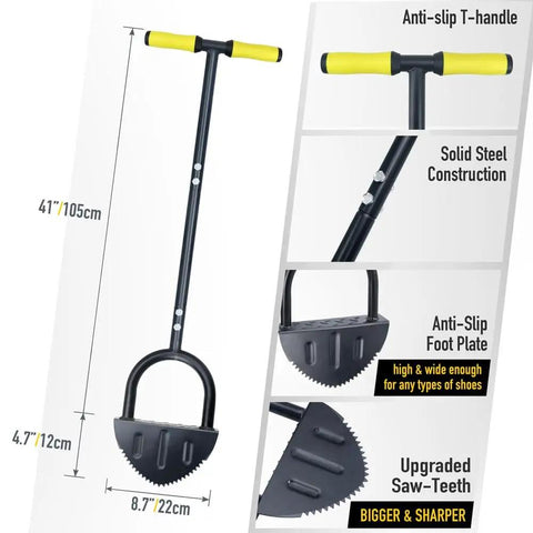 Saw Tooth Lawn Edger With T Grip Handle For Long Reach 38 Inch Half Moon Edging Tool with steel blade and anti-slip features