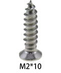 200 Pcs M2 By 10mm Stainless Steel Self Tapping Screw showing detail of spiral thread and flat head design.