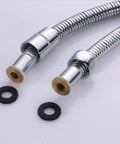 Close-up of 59 inch hose and fittings for Freestanding Bathtub Faucet With Hand Sprayer Floor Mount Tub Filler Single Handle Chrome