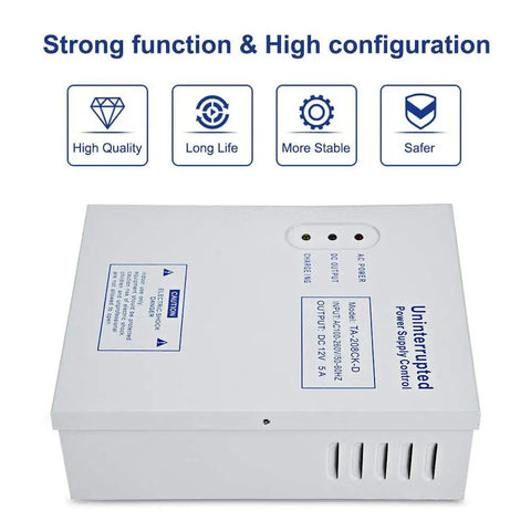 Top view of Heavy Duty Access Control Power Supply Box 110 to 240VAC Input 12VDC Output Switching Supply for Door Access System UPS