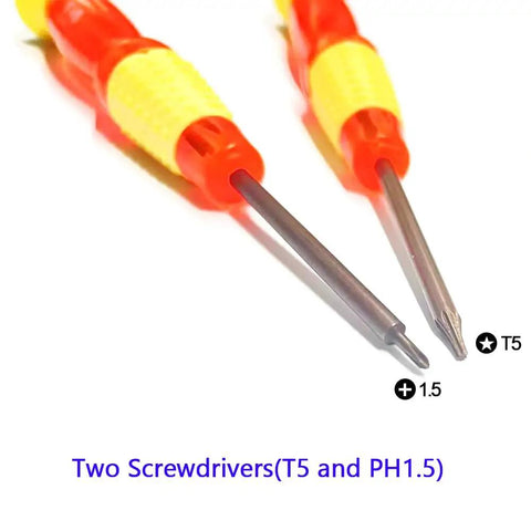 Two screwdrivers from Drone Repair Toolkit For DJI Mini 3 Pro 4 Pro And 5 Pro Drones With T5 And T4 Screwdrivers, Tweezers, And Opening Tools.
