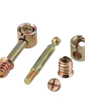 Twenty Piece Set Of Knockout Gold Cam Lock Fittings For Furniture Assembly Rust Proof Heavy Duty Hardware Fasteners showing parts.