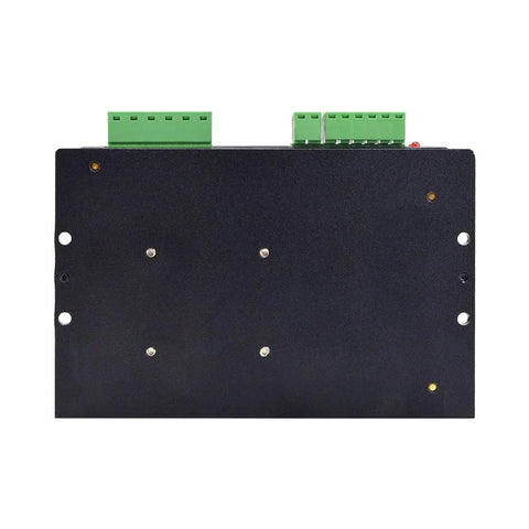 Stepper motor driver module in black enclosure with green screw-terminal blocks on top