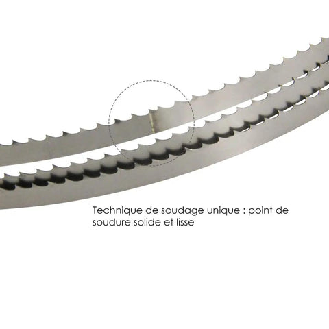 Premium Sk5 Carbon Spring Steel Bandsaw Blades Two Pack showing unique welding technique for smooth solid joints.
