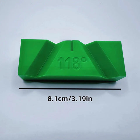 Heavy Duty Drill Bit Sharpening Guide Jig For 118 And 135 Degree Twist Bits green polymer body with 118 degree angle measurement.