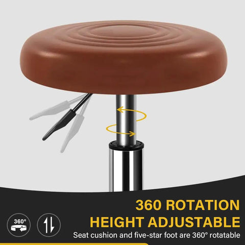 PU Leather Rolling Stool With Wheels Footrest 360 Degree Swivel Height Adjustable Chair seat features