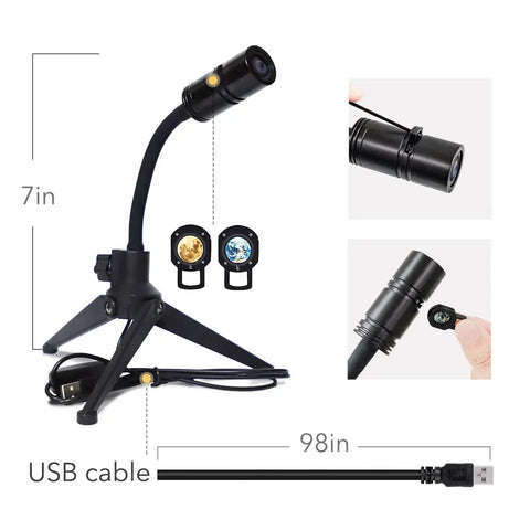 Earth And Moon Projector Lamp With USB Charging, Bendable Stand, Dual Projection Patterns; 7in lamp with 98in USB cable
