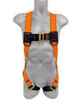 100VMB Combat Economy Full Body Harness with high visibility orange webbing, shown on mannequin, back D ring visible