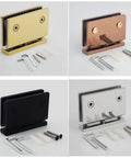 Heavy Duty 304 Stainless Steel Glass Shower Hinge that Handles the Heat with a Brushed Finish and Rock Solid 90 Degree Pivot for Total Peace of Mind on Your Shower Door, available in gold, rose gold, black, and chrome.