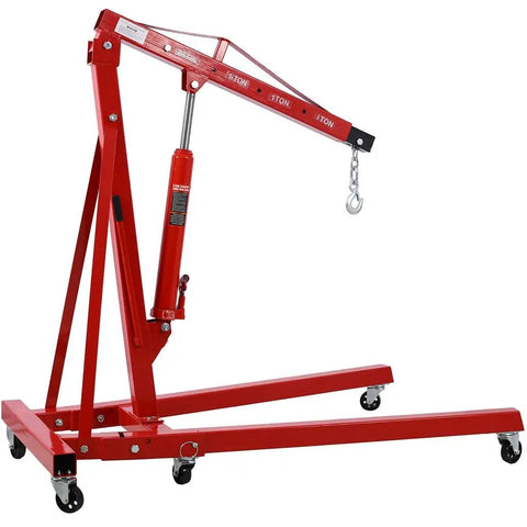 No Sweat Lifting Two Ton Folding Hydraulic Engine Hoist Cherry Picker With Telescopic Boom And Rock Solid Steel Base Full Rotation Swivel Casters