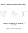 S-Shaped Heavy-Duty Cabinet Support Leg Carbon Steel, 5.9 Inch Height, side and top view with measurements