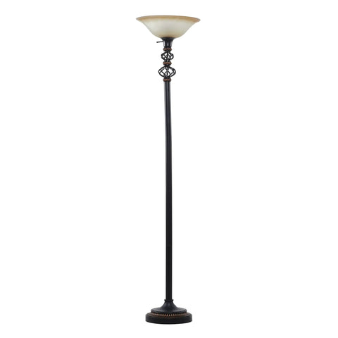 Antique Style Torchiere Floor Lamp In Black Finish Tall Standing Lighting For Living Room Solid Iron With Glass And Polystone Accents