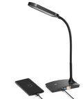 Ivy LED Desk Lamp With USB Port And 3 Way Touch Switch, ultra efficient black reading light, charging a phone, modern minimalist design