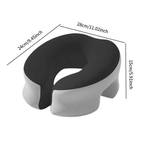Memory Foam Desk Napping Pillow With Removable Cover, shown in black and light gray, dimensions indicated, for office sleep and travel use.