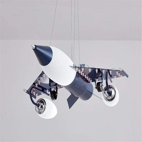 Airplane Shape Three Light Pendant For Kids Room Metal LED Suspension Fixture With Adjustable Chain Cartoon Aircraft Ceiling Light For Childrens Bedroom in blue and white design