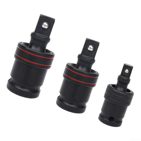 Get Your Car Running Smooth With This 3 Piece Swivel Socket Set Featuring 1/2, 3/8, And 1/4 Inch Drive Sizes Perfect For Tight Spaces With Ball Joint Adapter And Chrome Steel Build For Pros. 3-piece swivel socket set, black chrome steel, three drive sizes