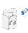 Two Piece Teflon Tube Connector High Flow 3D Printer Filament Feed Adapter shown on a 3D printer with blue and silver fittings.