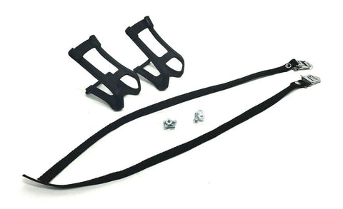 ATB Toe Clips and Straps Nylon Full Cage Toe Clips With Woven Straps for ATB and Hybrid Bikes Large Size for Adults Mounts to Front of Platform Pedals