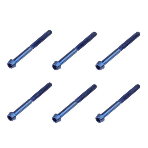 Ride Out The Grind With Tough As Nails M6 Titanium Taper Head Bolts Six Piece Set Heavy Duty Hex Socket Screws Corrosion Resistant Blue Finish, six blue taper head screws.