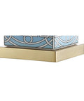 Base of Blue White Ceramic Ginger Jar Table Lamp With Square Lattice Chinoiserie Design, gold platform detail.
