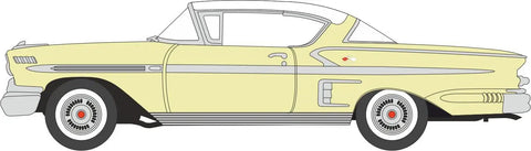 1958 Chevy Impala Sport Diecast Model Car 1/87 HO Scale Colonial Cream With Snowcrest White Top Real Rubber Tires Highly Detailed Collectible