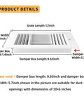 Dimensions of 2 Pack Air Vent Cover Ceiling Register 3 Way Plastic Vent Covers with Manual Adjuster shown with measurements