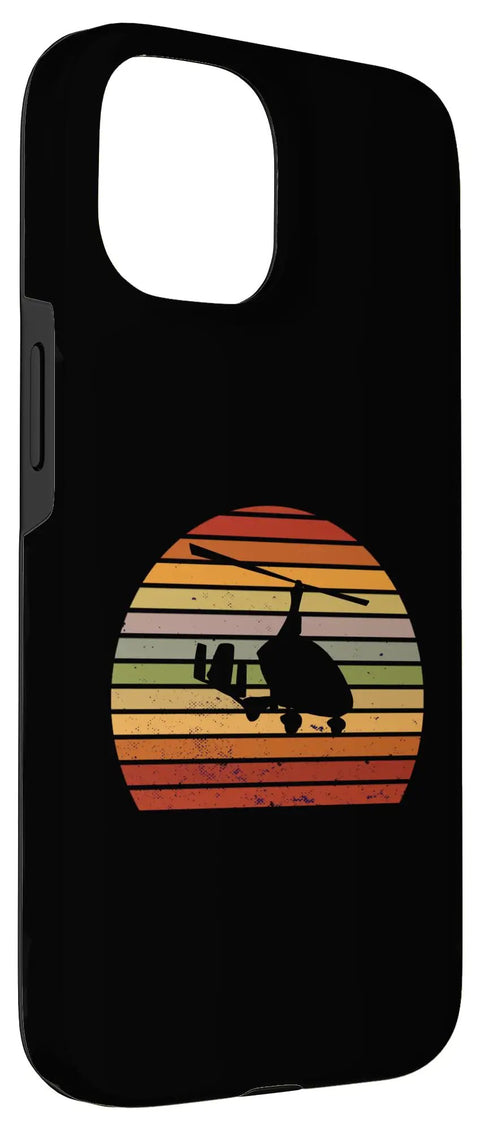 Vintage Gyrocopter iPhone 15 Case with Retro Gyroplane and Sunset Artwork, Durable Aviation Cover for Flight Deck Enthusiasts