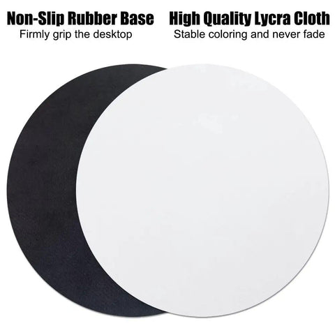 12 Pack White Round Sublimation Mouse Pads 7.87 Inch Diameter For DIY Heat Transfer Crafts Blanks Bulk Set showing lycra cloth surface