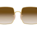 Front view of Women's Square Sunglasses With 100% UV Protection, Gold Frame And Clear Gradient Brown Lenses, 54mm