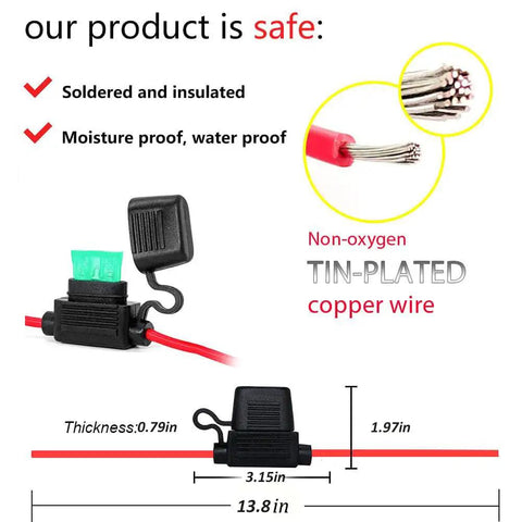 Heavy Duty Waterproof Maxi Inline Fuse Holder 10 Awg Fourteen Inch Cable 2 Pack Ip67 Seal showing moisture-proof design with tinned copper wire.