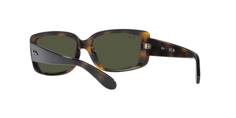 RB4389 Womens Square Sunglasses Havana Green 55mm non polarized crystal lenses, angled view showcasing frame details.