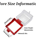 Transparent Flip Style Push Button Switch Cover dimensions and size details with removable red frame, showing 75mm x 75mm.