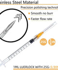 50 Pack 1ml Syringes With 25G 5 By 8 Inch Needles, Individually Sealed For Industrial Lab Use, Precise 1cc Readout