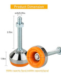 Bulletproof Heavy Duty Adjustable Leveling Feet For Machinery And Cabinets M10 Thread 1100 Lb Capacity Four Pack dimensions showing height and base size.