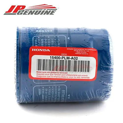 Honda Acura Engine Oil Filter And Crush Washer Set 15400-PLM-A02 Three Pack, close-up of oil filter packaging with label.