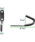 Rope Binding Hooks 2 Pack Open End 1-1/16 Inch for tarp anchors and tie downs, steel hooks with dimensions shown