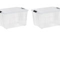 Straight Up Heavy Duty Clear Storage Bins Secure Snap Closure Stackable Plastic Totes For Bulky Seasonal Gear 60 Quart Capacity 2 Pack