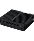 Profile view of Badass N100 Fanless Mini PC with six 2.5 Gigabit LAN ports, aluminum body for network applications.